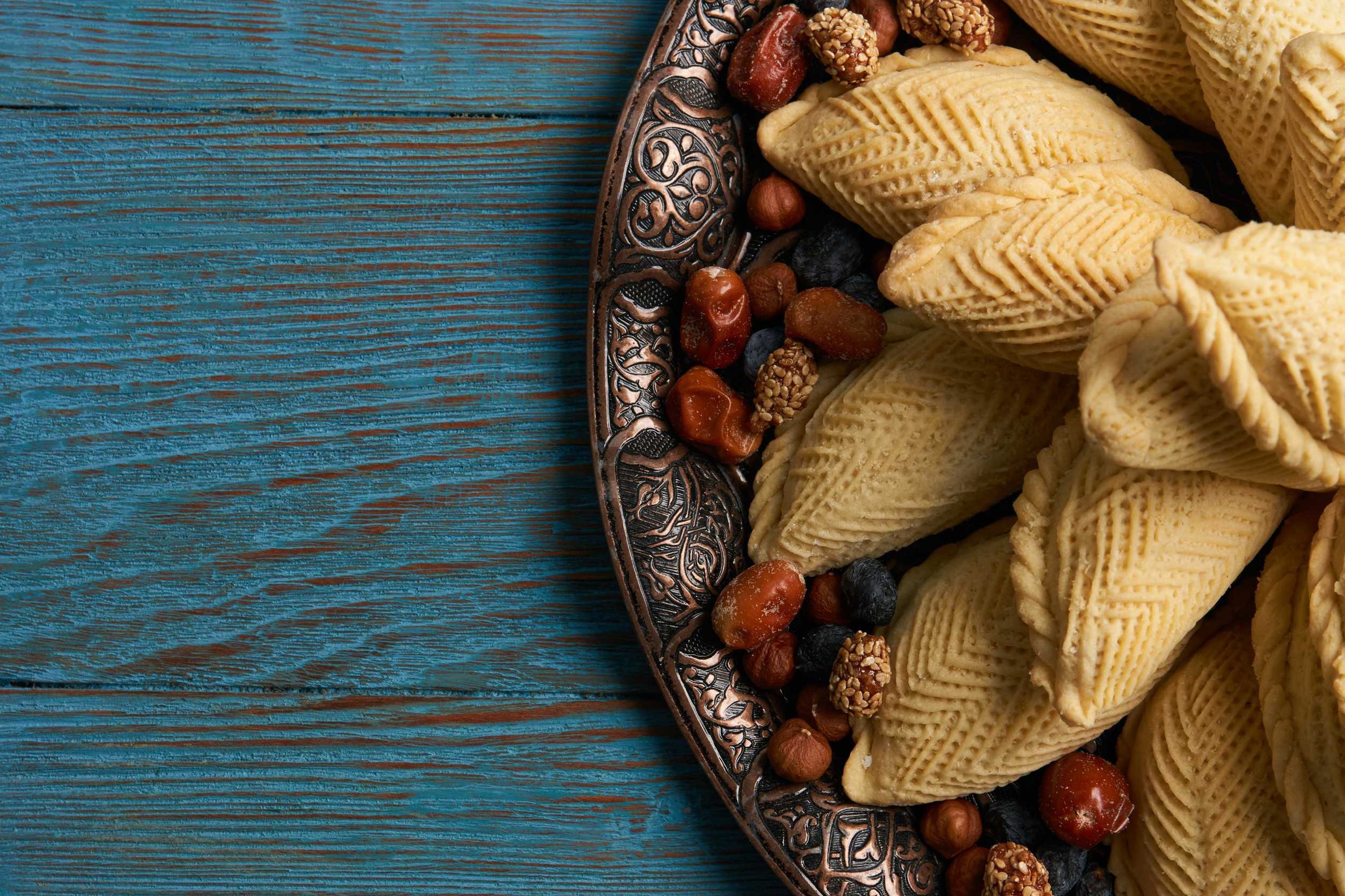 Close-up of nut-filled Azerbaijani shekerbura