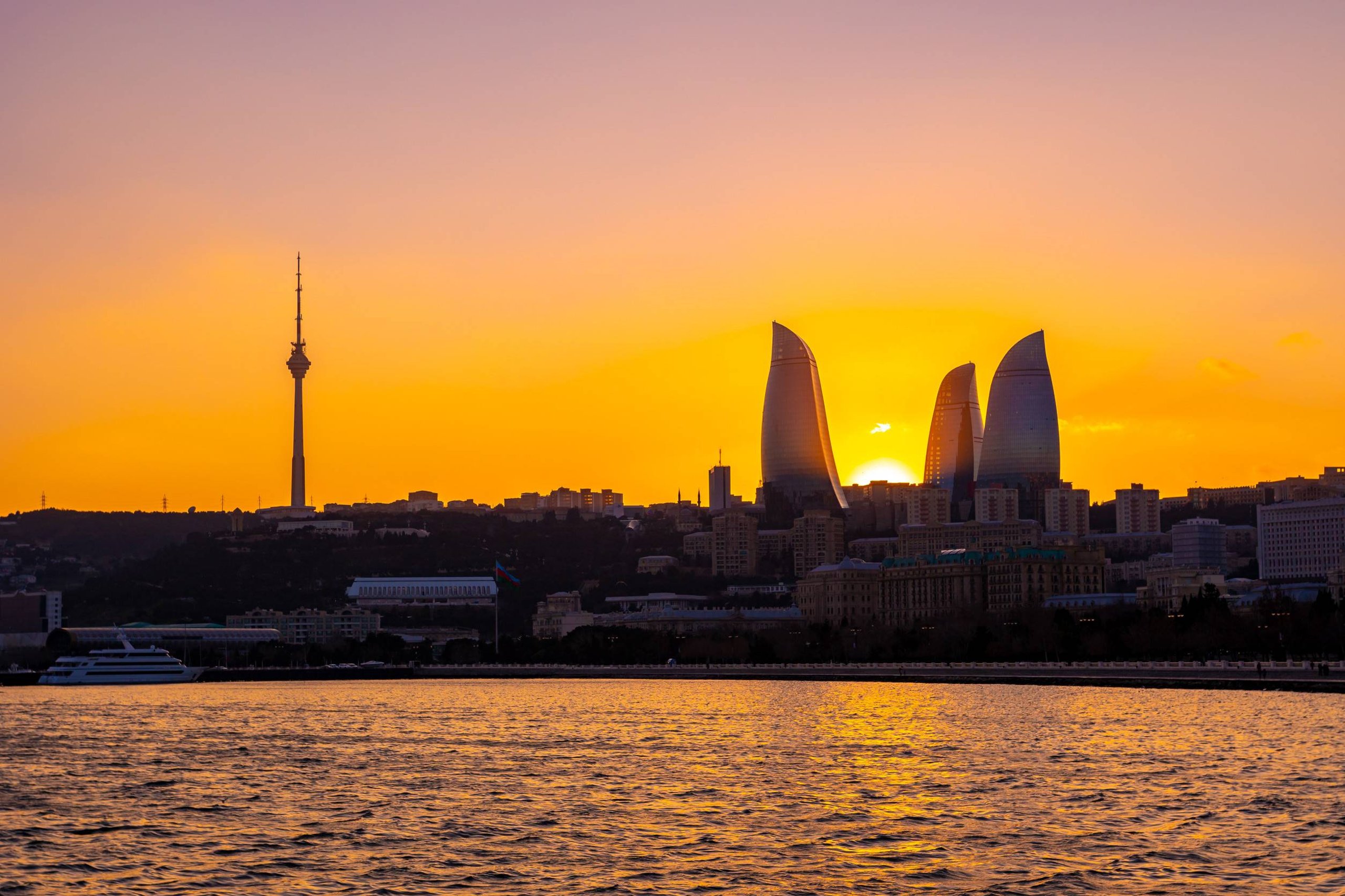 Sunset panorama of Baku skyline