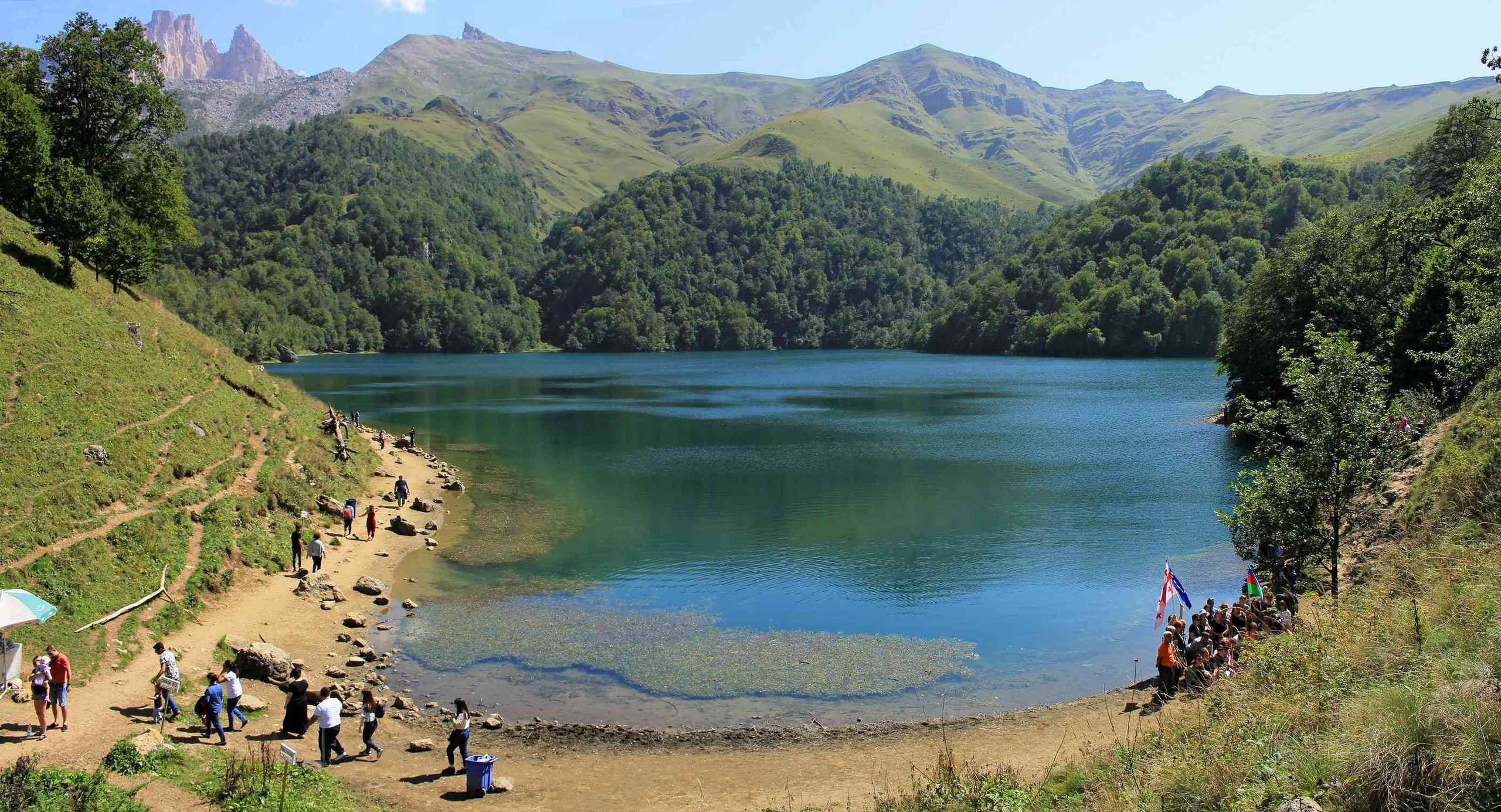 Tourists at Blue Lake near Ganja, Azerbaijan