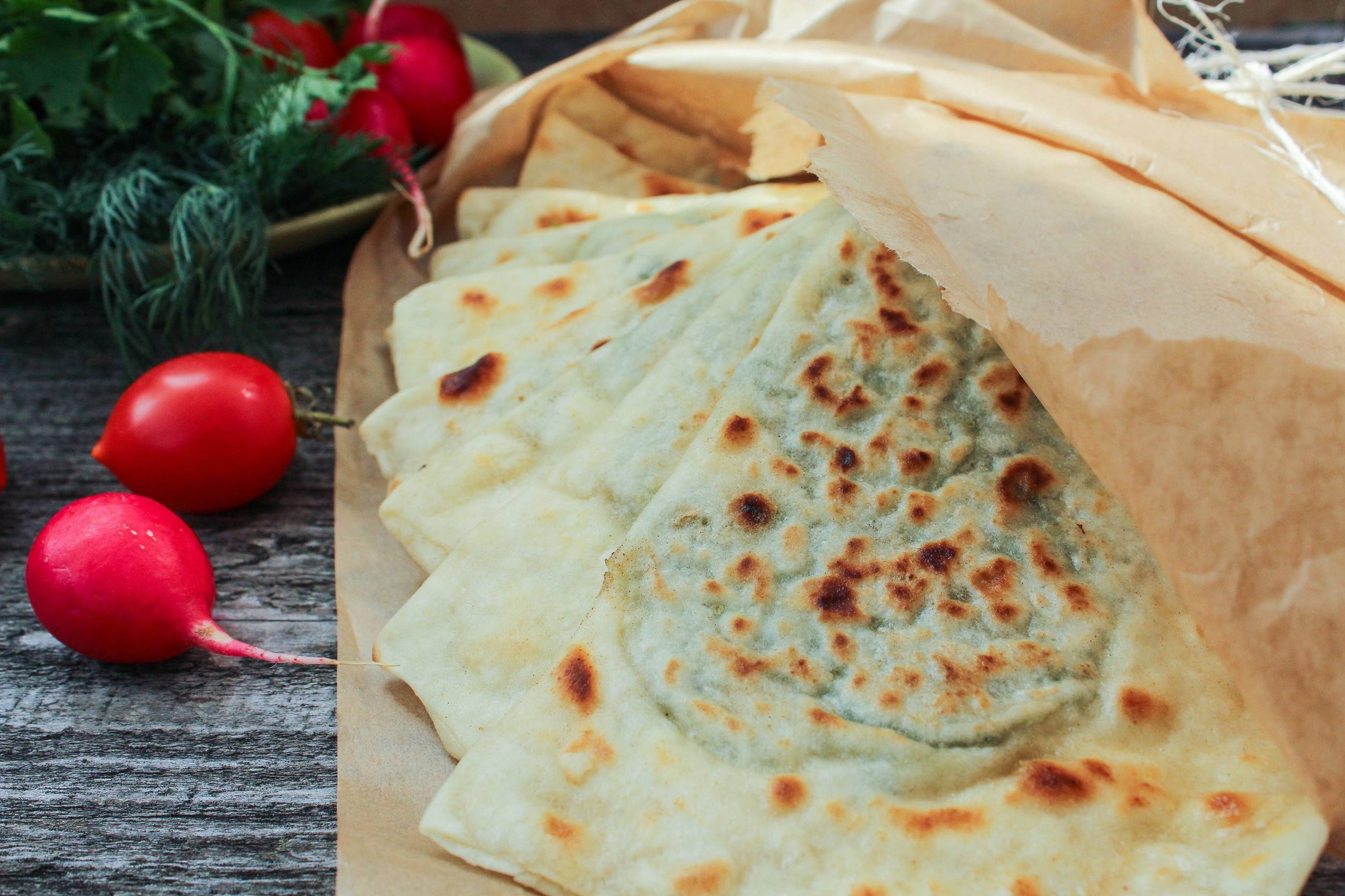 Traditional Azerbaijani kutaby with herbs