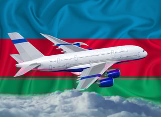 Azerbaijan Flag With White Airplane And Clouds The Concept Of Tourist International Passe