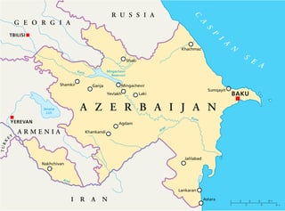azerbaijan political map with capital baku national borders most important cities