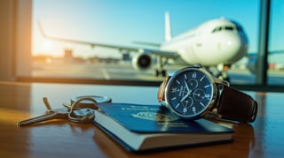 Passport and watch at the airport