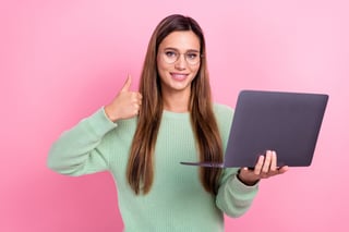 Portrait of Young Woman Confirm Your CV Apply Job Promo Work Contract Send to Email Thumb