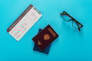 Touristic Background With Air Ticket Or Boarding Pass French Pasports And Glasses