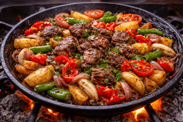 Saj Ichi cocinado con carne y verduras