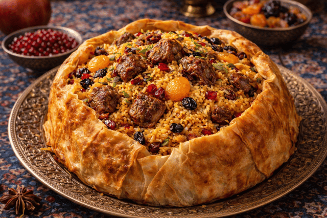 Shah Plov con costra de arroz con azafr&aacute;n