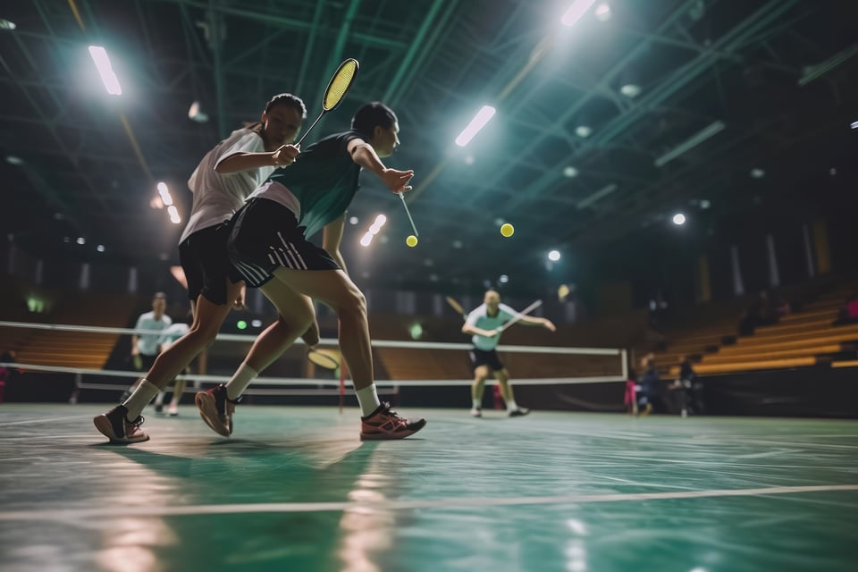 Badminton Players Competing In A Fast Paced Game