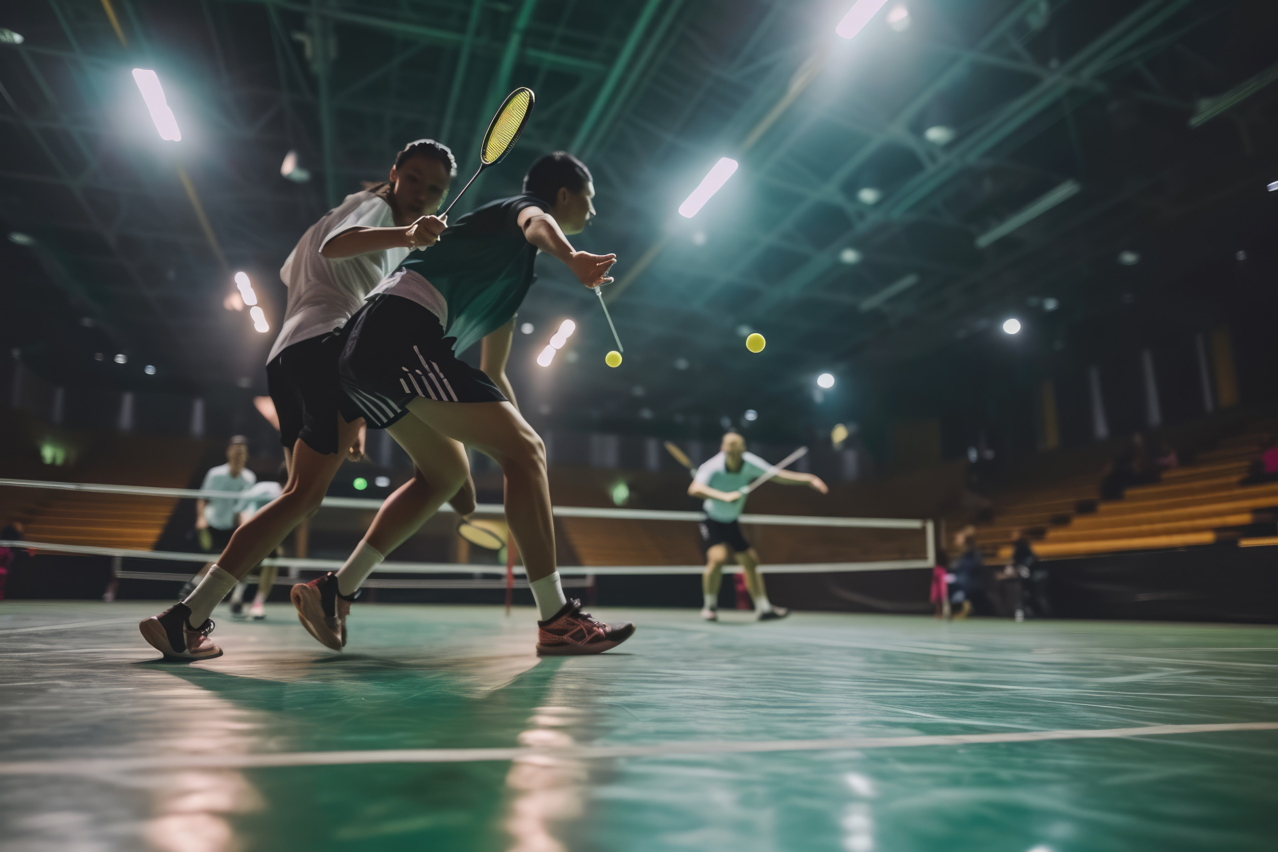 Badmintonspieler im Wettstreit in einem temporeichen Spiel